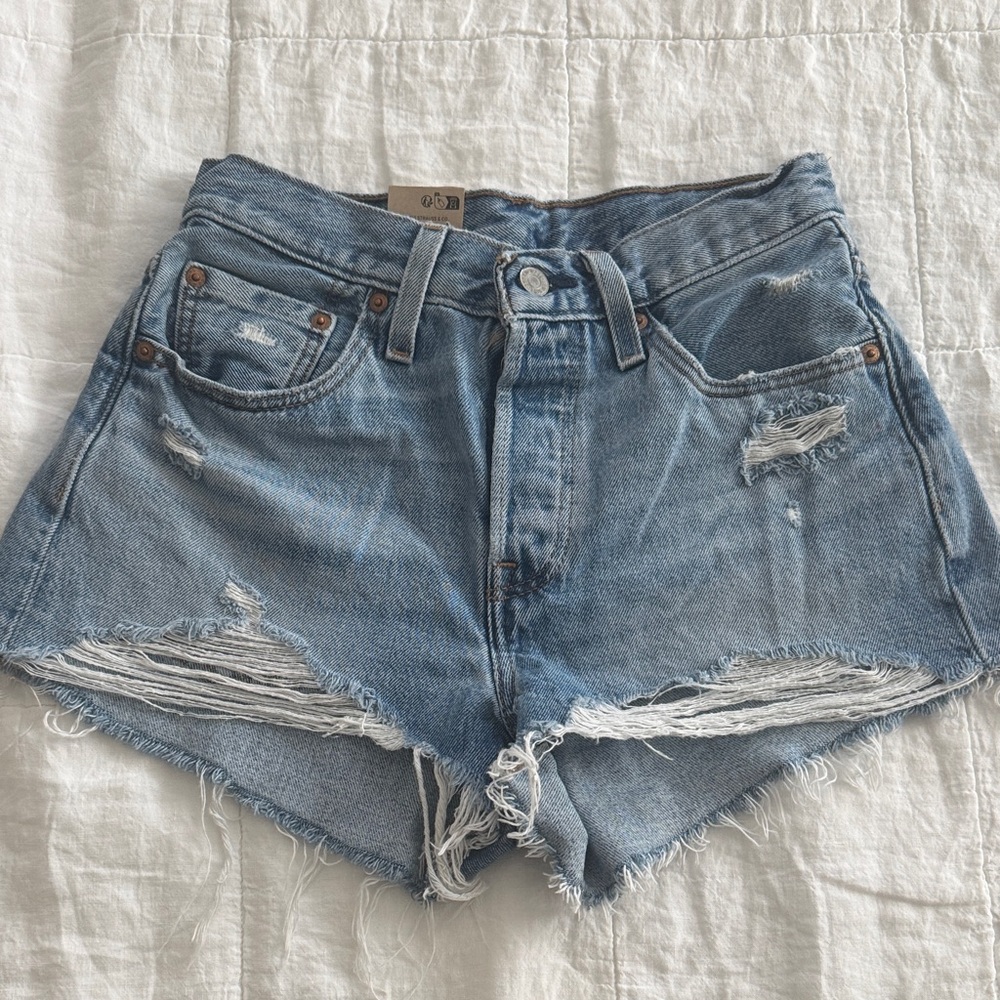 Levi's Distressed Light Blue Denim Cutoff Shorts